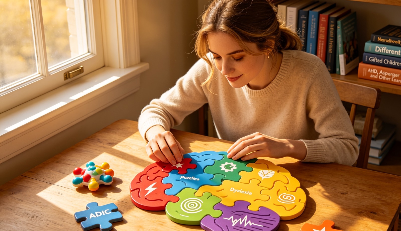 Person doing a jigsaw puzzle of a brain
